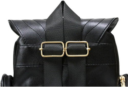 GinTai Women Pu Leather Owl Cartoon Backpacks Fashion Casual Satchel mini Small black Backpack, Black