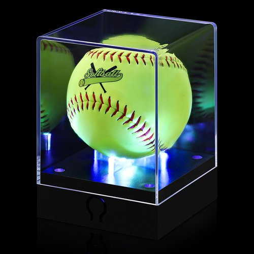 Colingmill 1 Pcs Softball Display Case with LED Light, Acrylic Light up Softball Display Case, UV Protected Clear Baseball Holder Cube for Memorabilia Fit 12'' Ball Baseball Golf Storage