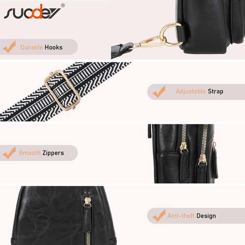 SUOSDEY Sling Bags for Women Crossbody Leather Sling Backpack Chest Bag Shoulder Bags for Casual Traveling Hiking Cycling black