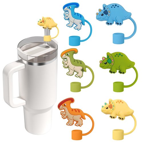 Silicone Dinosaur Straw Toppers for Stanley Cup 30 40 oz, 10 mm Cute Cover Cap Tumbler Accessories Gifts for Child