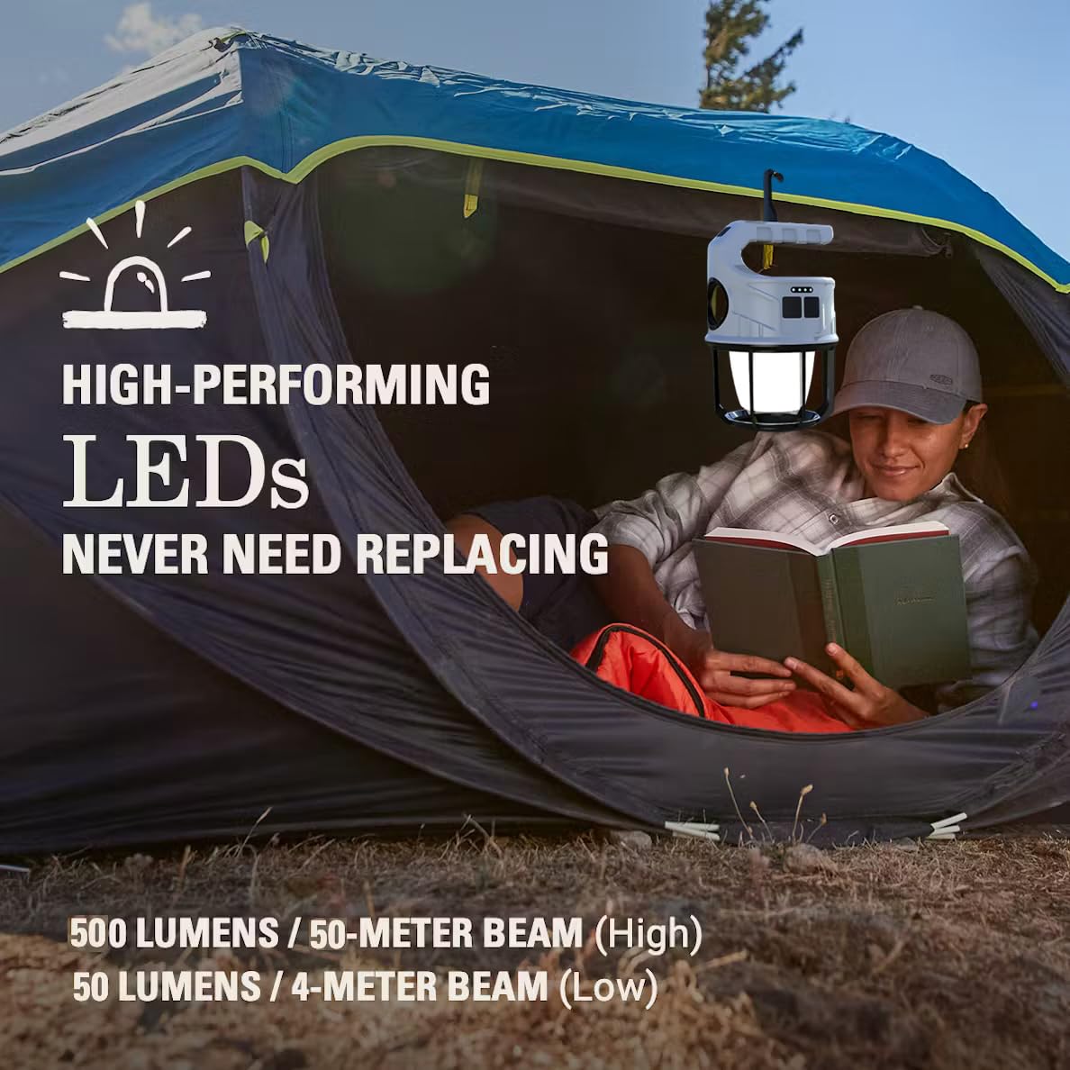 500LM Solar Camping Lantern, Rechargeable LED Light, 7 Modes, Waterproof for Emergency & Outdoor