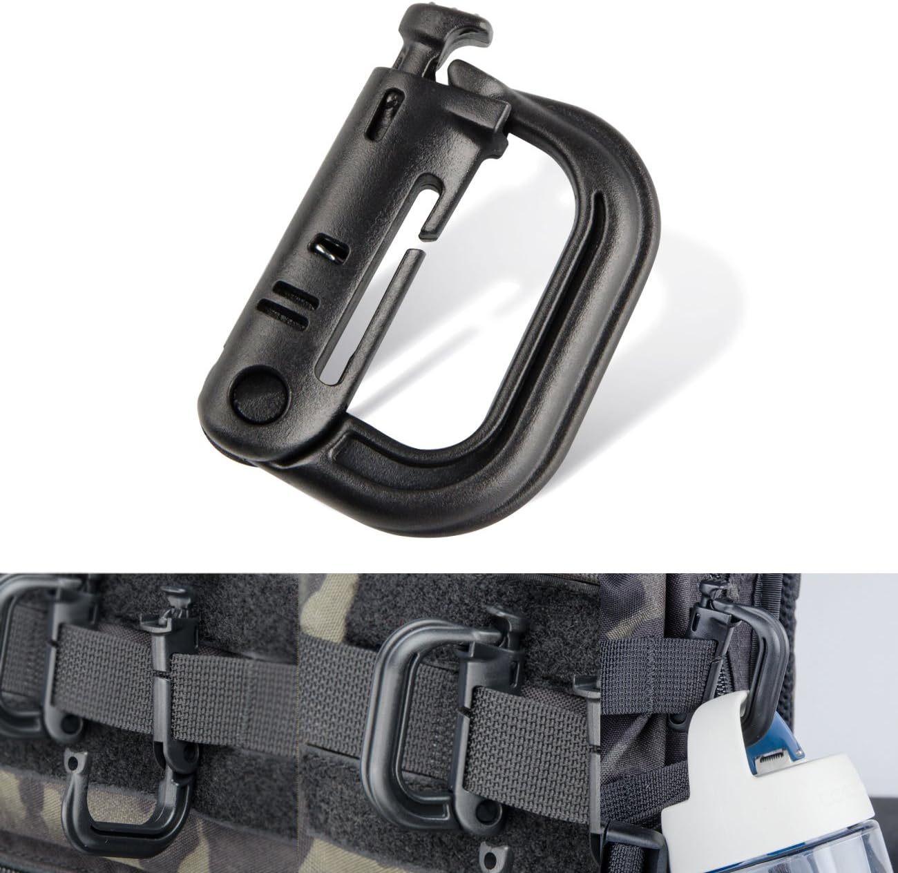 DYZD Tactical Gear ABS Plastic Molle D Ring Shape Buckle, Super-Handy Spring Snap Key Chain Clip Hook Screw Lock Buckle(4PCS)