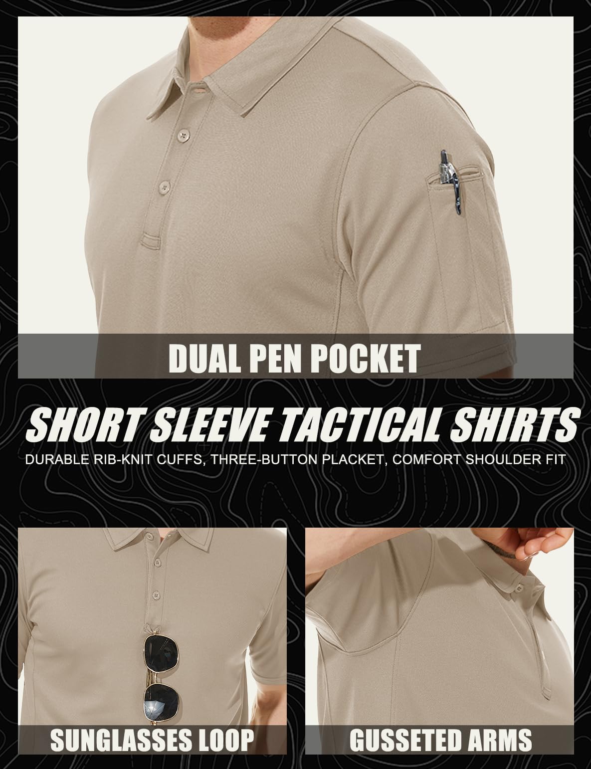 MAGCOMSEN Mens Polo Shirts Short Sleeve Golf Outdoor Dry Fit Polo Shirt Work Tactical T Shirt Khaki XL