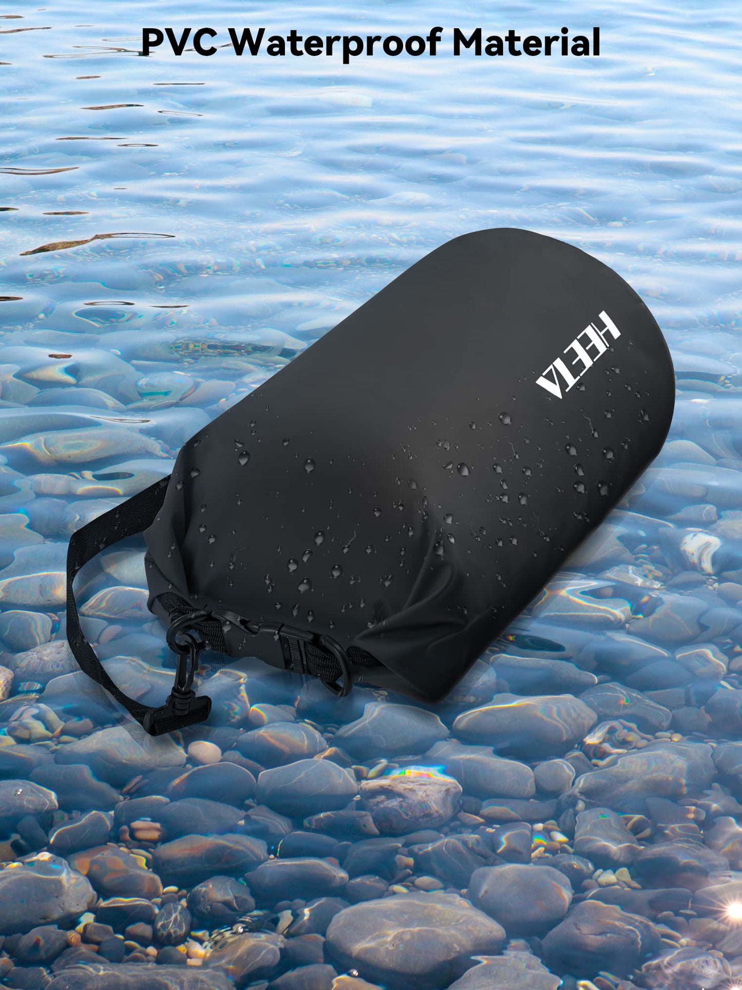 HEETA Waterproof Dry Bag for Women Men, Roll Top Lightweight Dry Storage Bag Backpack with Emergency Whistle for Travel, Kayaking, Boating, Camping, Beach, Cruise Ship Essentials (Black, 20L)