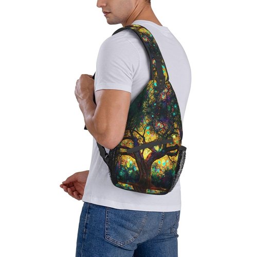 Mqtzyiwx Colorfully Colors Tree Sling Backpack Hiking Backpack Crossbody Bag Sports Lightweight And waterproof Chest Bag Shoulder Bag For Women Men