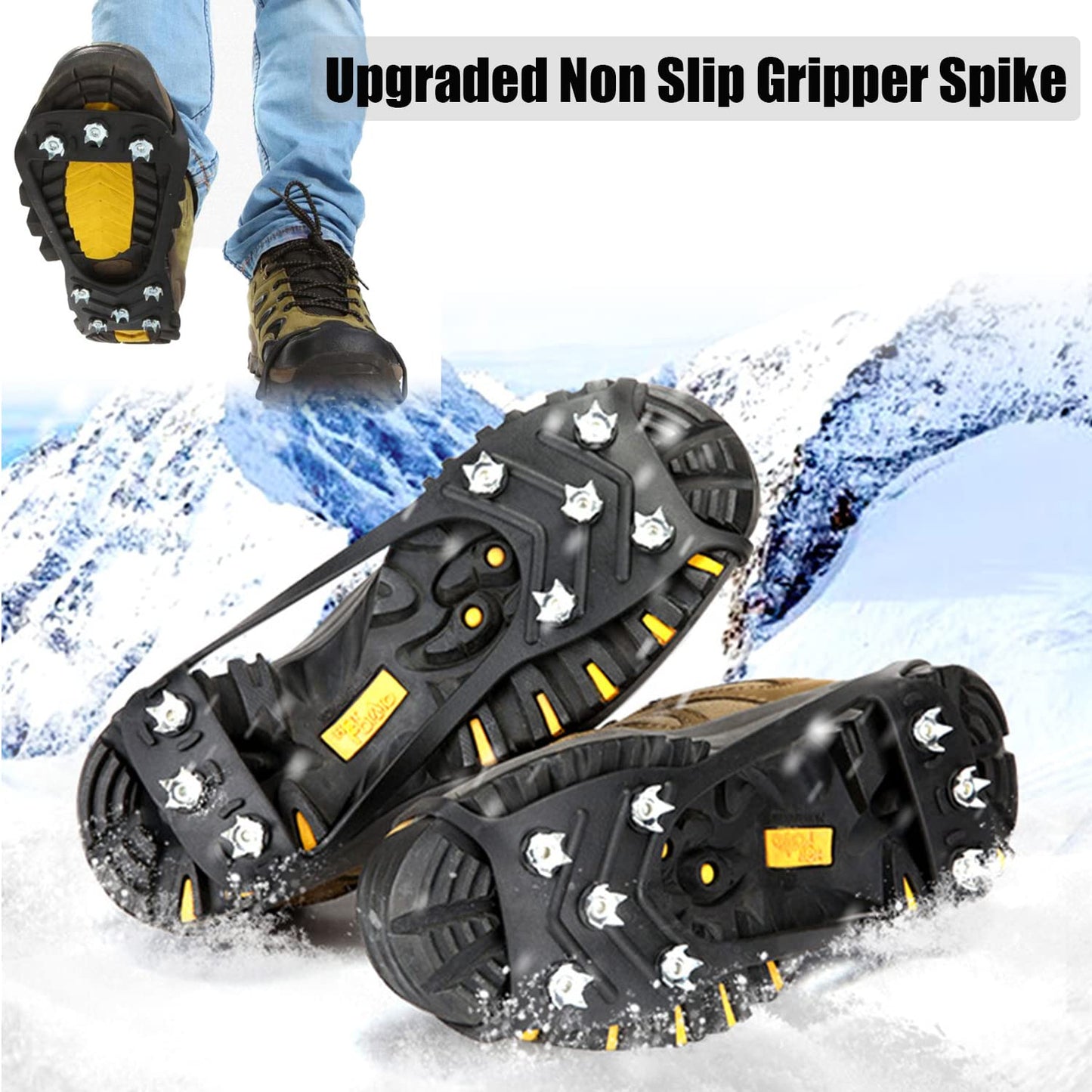 4Pair Universal Non Slip Ice Gripper Spikes, Durable Ice Snow Grips for Shoes
