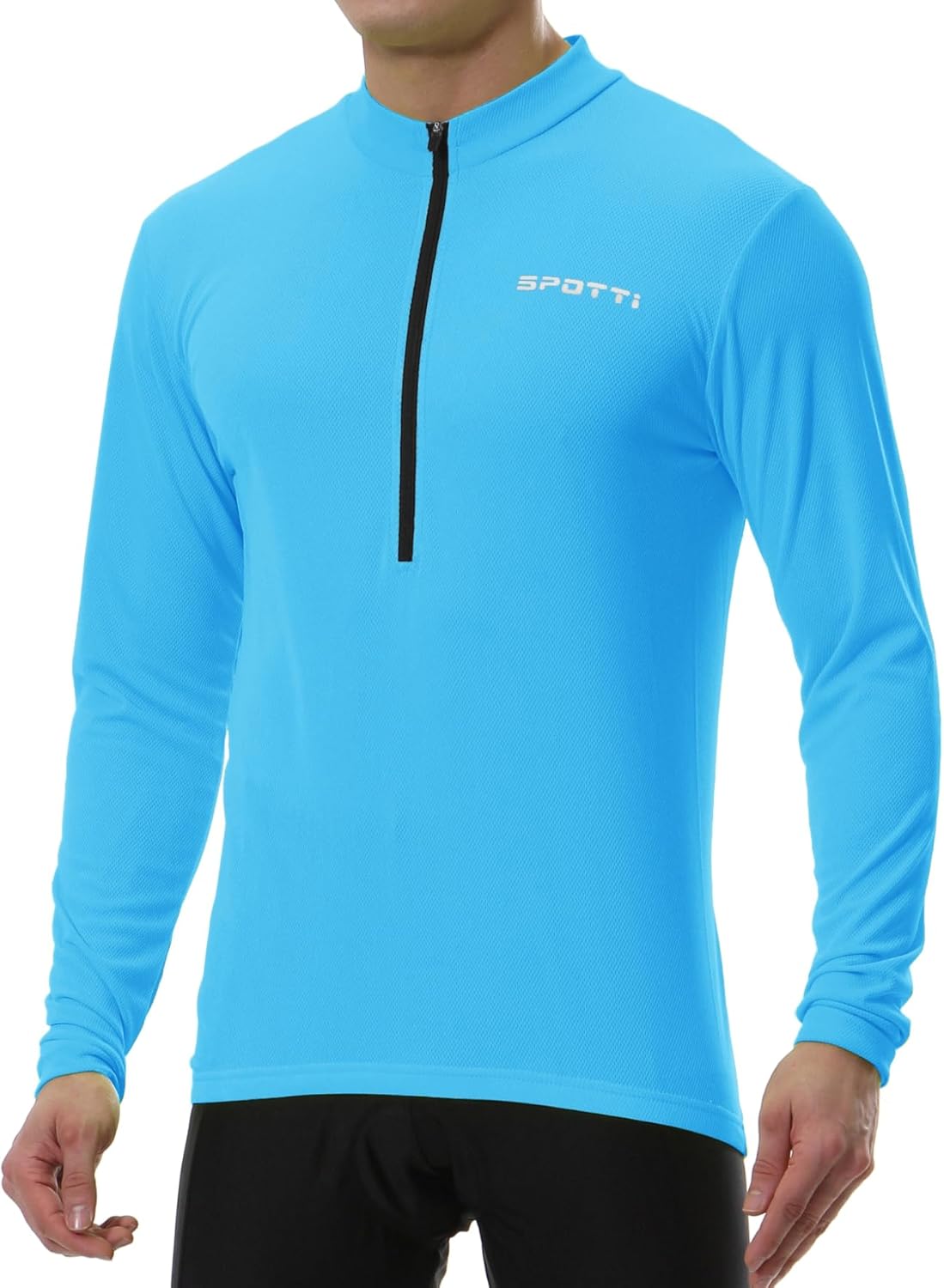 Spotti Men's Cycling Bike Jersey Long Sleeve with 3 Rear Pockets - Moisture Wicking, Breathable, Quick Dry Biking Shirt
