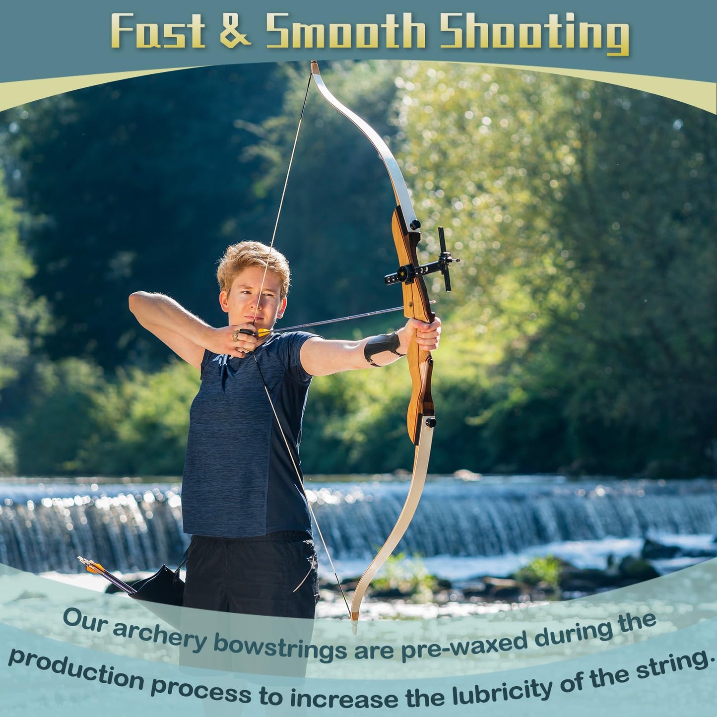 Archery Bowstrings-AMO 62" in 12 Strands, Recurve Bow String Replacement Bowstring for Traditional Longbow, Fast Flight Plus Bow String for Recurve Bow, Universal Archery Equipment