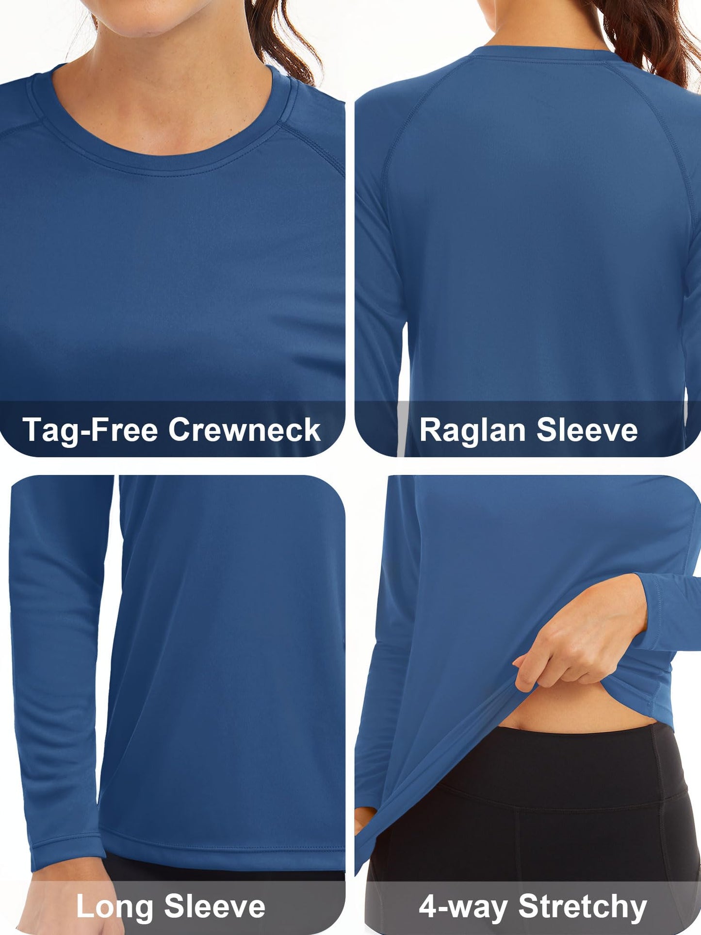 MAGCOMSEN Athletic Shirts for Women Fitted Running Workout Shirt Sun Protection Rashguard Lightweight Long Sleeve Top L