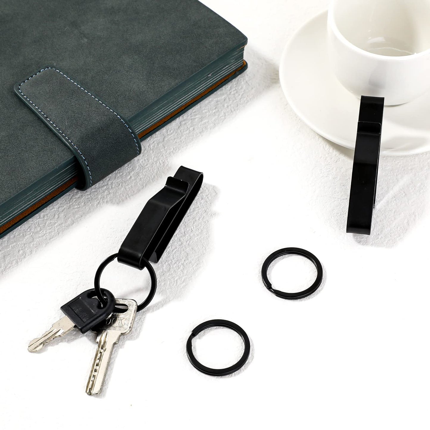2 Pcs Duty Belt Key Holder,Tactical Key Holders with 4pcs Key Rings Stainless Steel Tactical Key Clip Quick Hook System for Police Handcuff and Fire Agencies Fits Max 2.25 Inch Belt