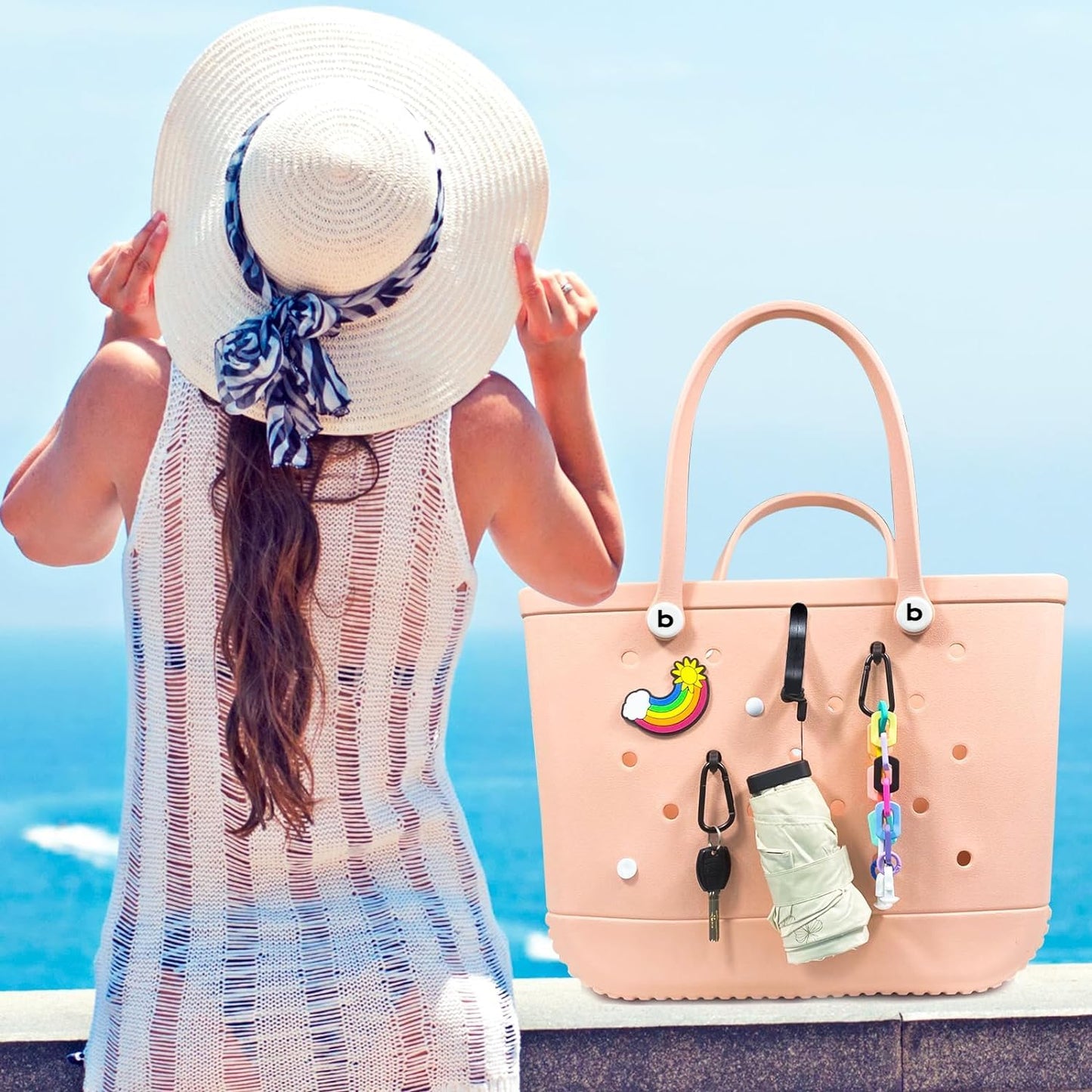 Accessories for Bogg Bag, 4 Pcs Replacement Handle Buttons for Bogg Bag, 2 Hooks for Bogg Bag, 2 Insert Charm Carabiner Key Chain for Bogg Bag, Bogg Bag Clips