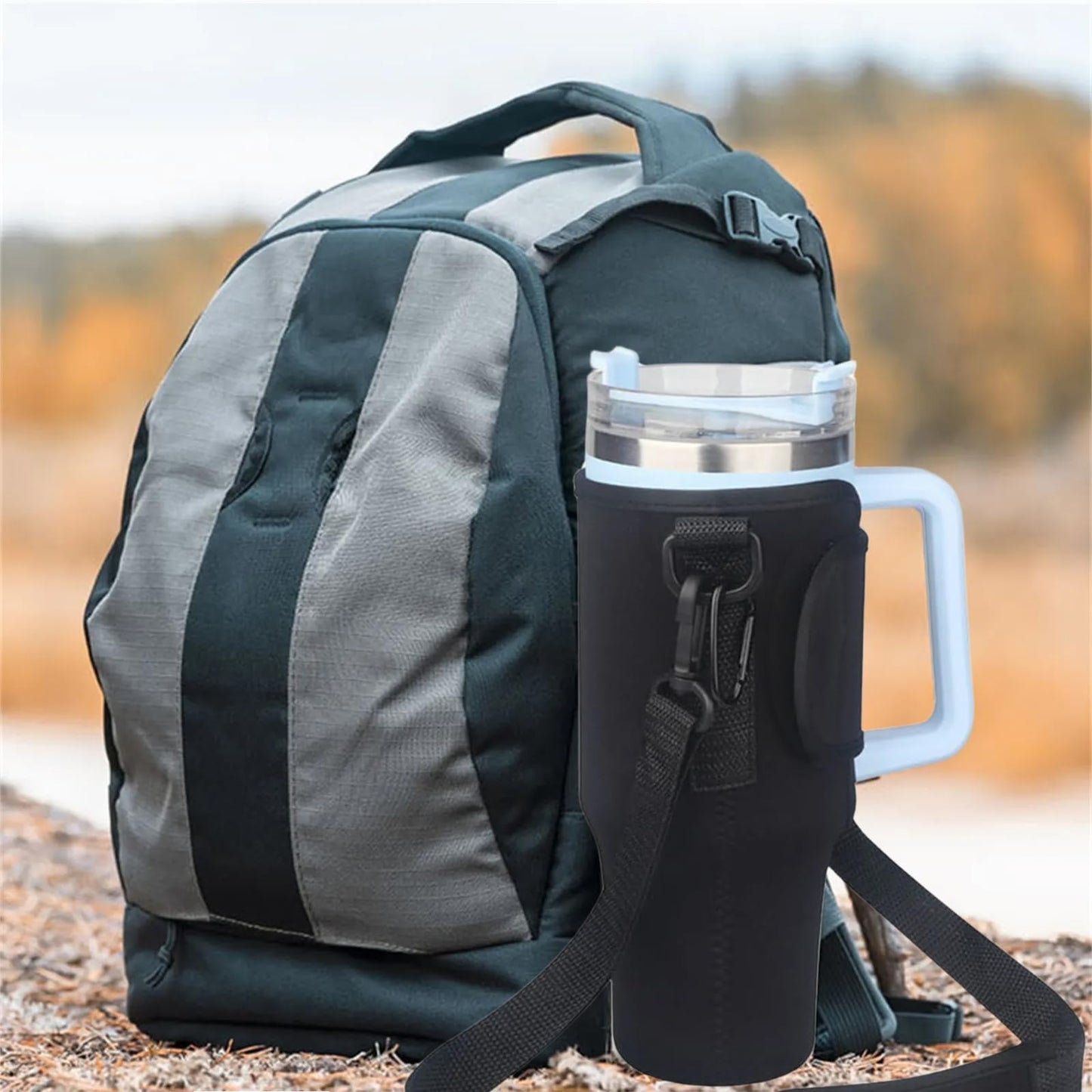 Water Bottle Carrier Bag Compatible with Stanley 40OZ Tumblers,Bottle Pouch Holder with Adjustable Shoulder Hand Strap, Water Bottle Accessories for Gym Outdoor Sports Hiking Travel Camping,Black