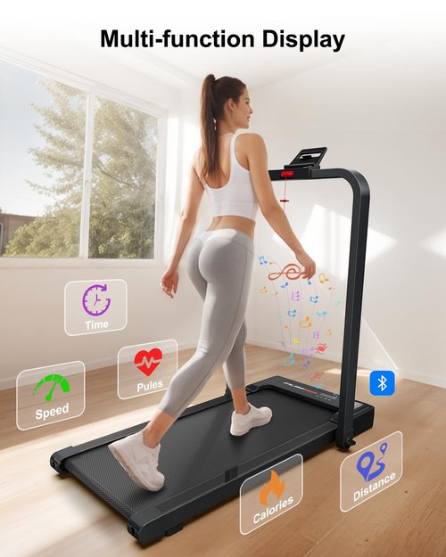 Walking Pad with Handle Bar, Foldable Treadmill Mini Under Desk Treadmill Walking Folding Treadmills for Home Small Running Pad 3 Horsepower 300 lb Capacity with Remote Control