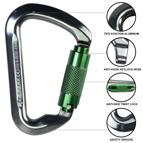 SEPEAK UIAA CE 30kN Climbing Carabiner Clips, Professional Heavy Duty Twist Locking Carabiners for Climbing,Mountaineering, Rappelling, Camping, Hiking, Swings, Large D Ring Hooks