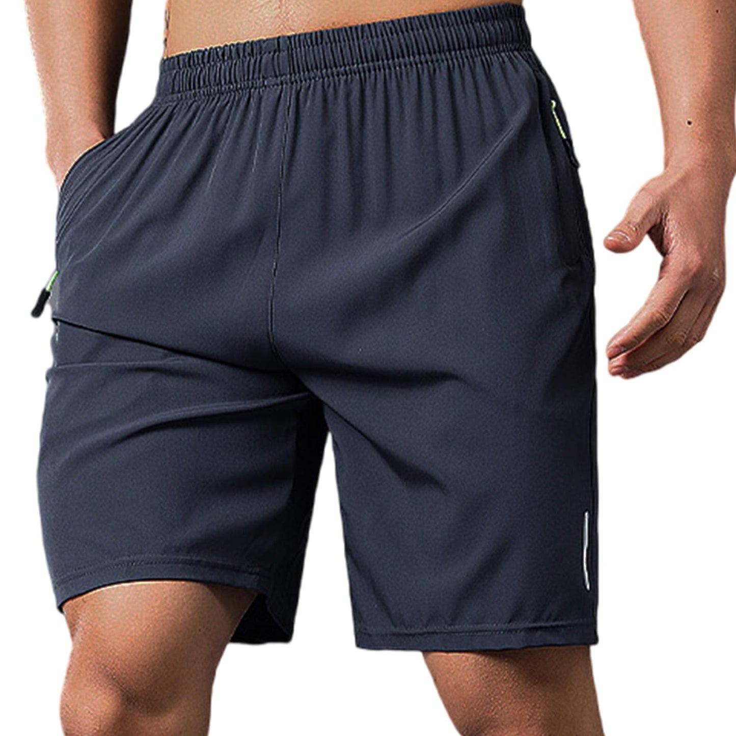IBIH Men's Ice Silk Cooling Quick Dry Running Shorts Lightweight Breathable Gym Workout Short with Zipper Pocket Elastic,Grey,Medium