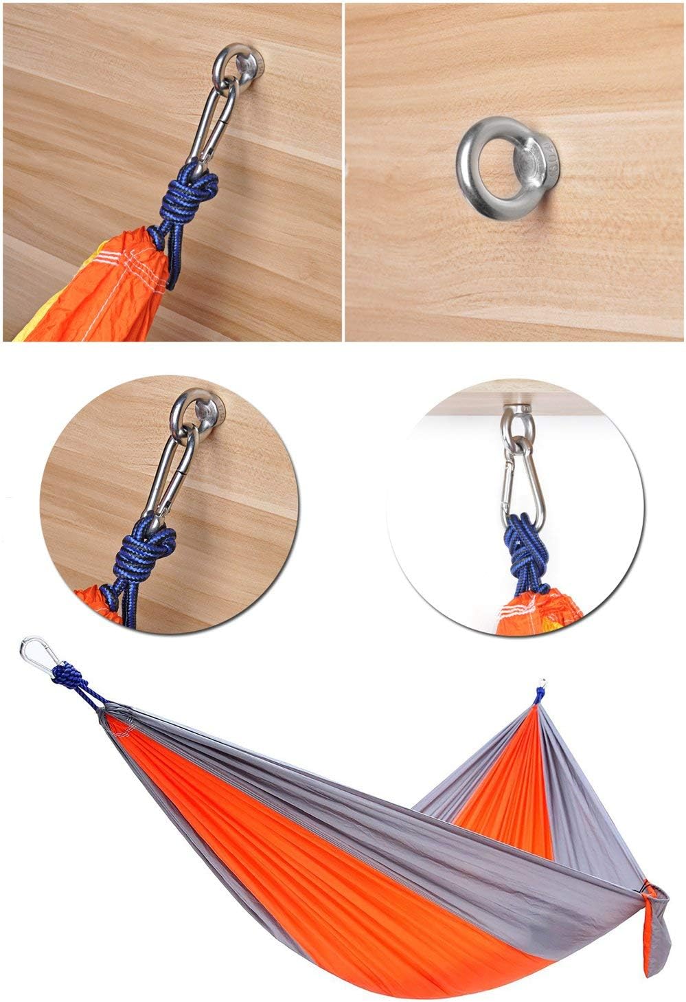 Hammock Hanging Kit, Load Capacity 1400 LBS, Stainless Steel Hooks Heavy Duty Carabiner Set for Hammock Yoga Swing Chair Hook for Indoor, Outdoor, Wall, Trees, Porch