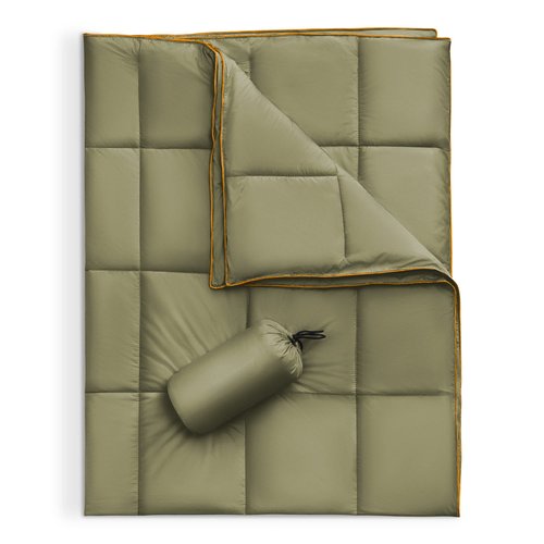 Sonive Blanket 80x84, Packable Compact Blanket Weatherproof Outdoor Down Alternative Throw Puffy Warm Quilt for Camping, Hiking, Backpacking, Picnic, Stadium Army Green