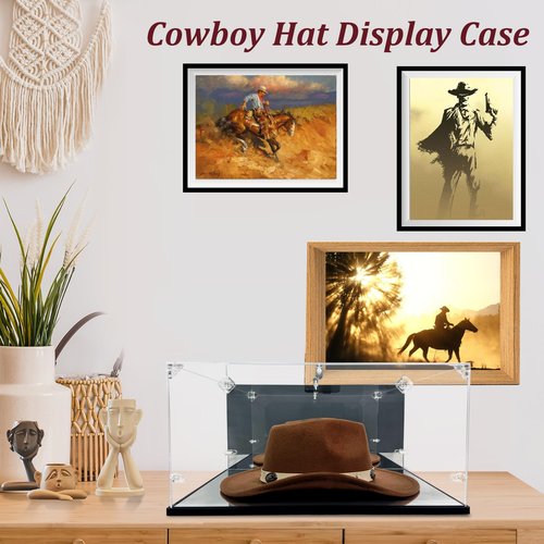 Cowboy Hat Display Case & Protector Box - Dual Mirror - 3mm Clear Premium Acrylic, Dust & UV Proof - Fits Most Hats (16.1" L x 11.8" W x 7.9" H)