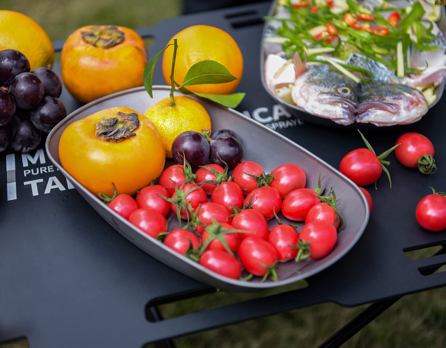 iBasingo 9.13 in Titanium Dinner Plates Camping Metal Service Dishes Lightweight Portable Outdoor Indoor Single-layer Durable Bread Dessert Vegetables Fruit Chips Kitchen Tableware Ti1142T-S