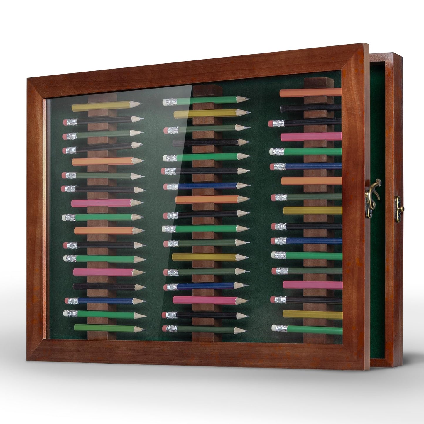 Golf Pencil Display Case Holds 51 Round or Octagonal Golf Pencils Wood Wall Mount Clear Display Case with Acrylic Dust UV Cover