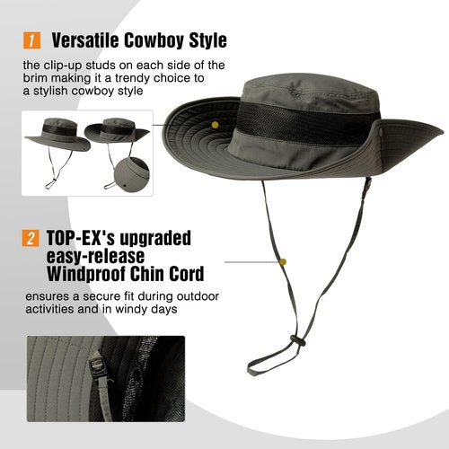 Summer Mesh Bucket Sun Hats for Men Big Head Wide Brim Boonie Safari Waterproof Beach UPF50+ Fishing Hiking Dark Grey X-Large XX-Large XL XXL