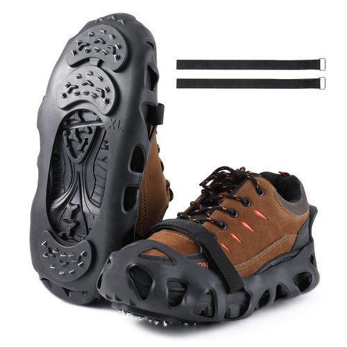 LACE INN Non Slip Gripper Spikes for Shoes, Ice Snow Grips Traction Cleats with 30 Steel Studs Crampon for Walking On Snow and Ice (Size L)