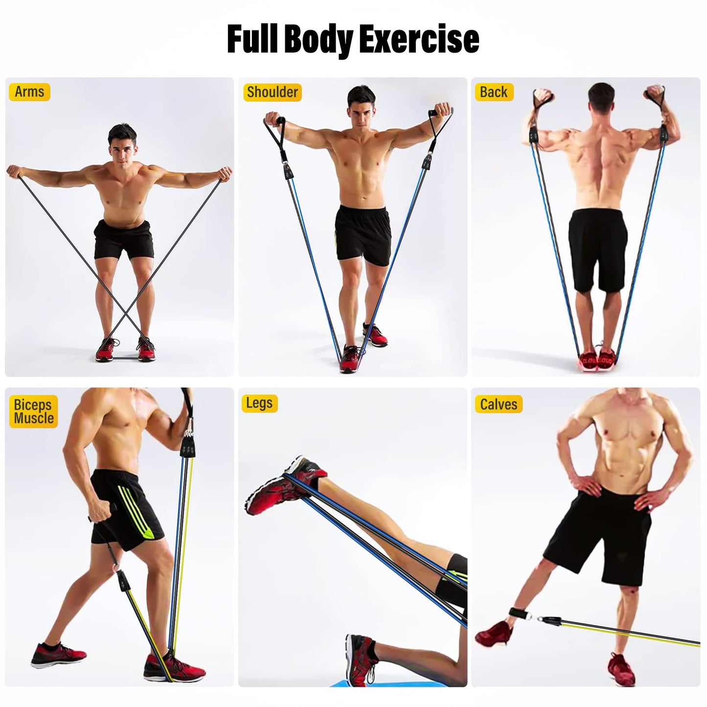 Homdat Exercise Bands, Resistance Bands for Working Out with Handles for Men Women, Exercising Bands for Fitness with Door Anchor, Handles, Legs Ankle Straps for Muscle Training, Shape Body (150lbs)