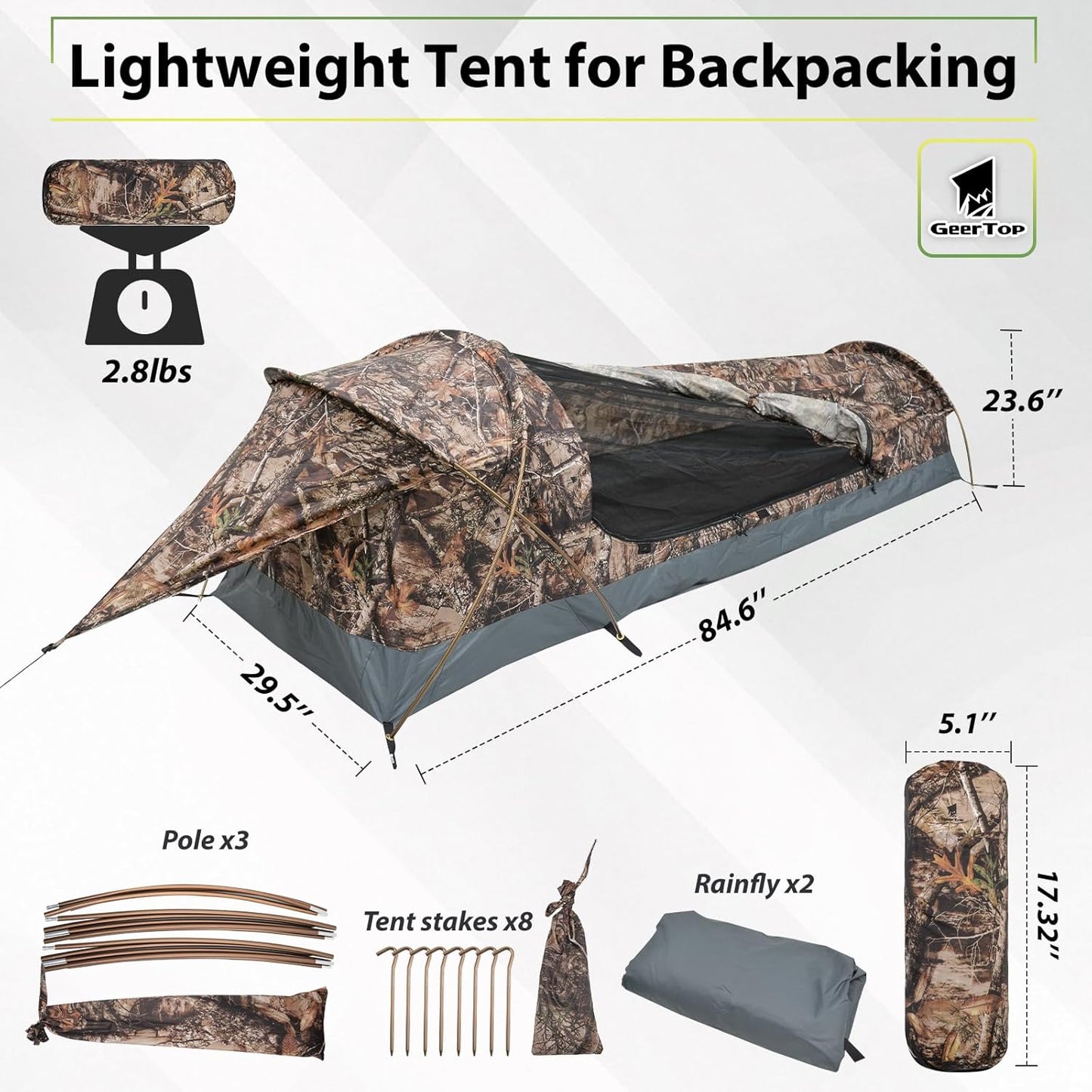 GEERTOP Ultralight Single Person Bivy Tent for Camp Waterproof 1 Man Tent for Camping Hiking Backpacking Hunting Outdoor Survival Gear - Easy Set Up