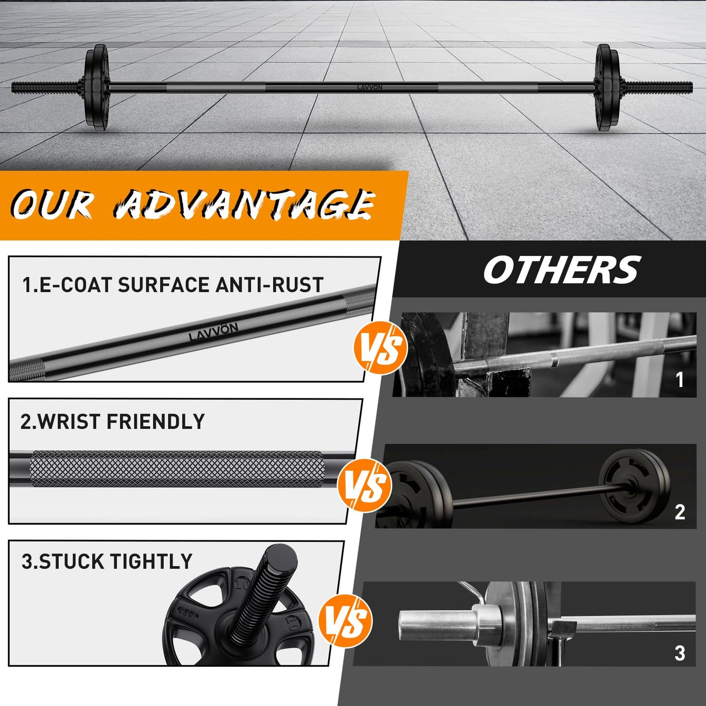 55" Weight Lifting Bar, 1" Standard Straight Barbell Bars for Weight lifting, Olympic Barbell Bar for Bench Press/Hip Thrusts/Squats/Lunges for Gym and Home, 2 Star Star-nuts (480lb Weight Capacity)