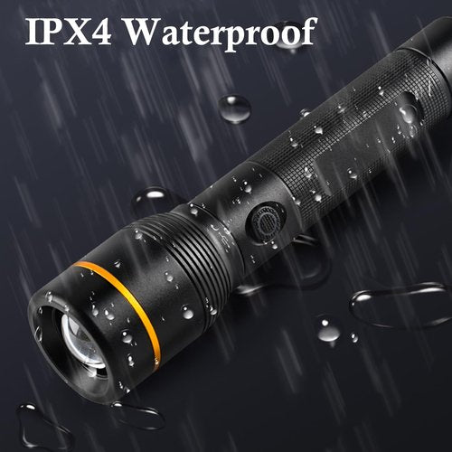 GOPLANT Rechargeable 1500 Lumens Flashlight, Compact LED Flash Light 2200 mAh, Adjustable Light 5 Modes, Waterproof, Zoom Flashlight for Camping, Outdoor, Night Work (Black)