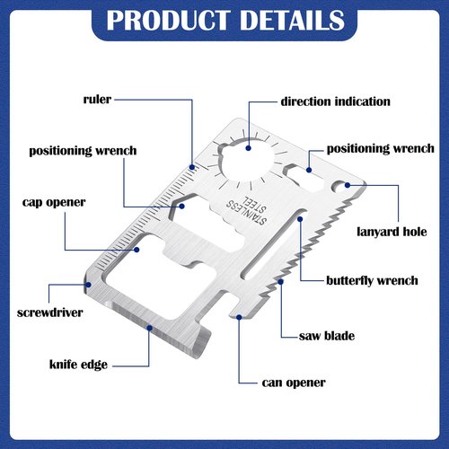 WILLBOND 24 Sets Stainless Steel 11 in 1 Survival Pocket Tools Credit Card Multitool Wallet Pocket Card Multipurpose Scale Double Tool Bottle Opener for Christmas Men Gift(Silver)