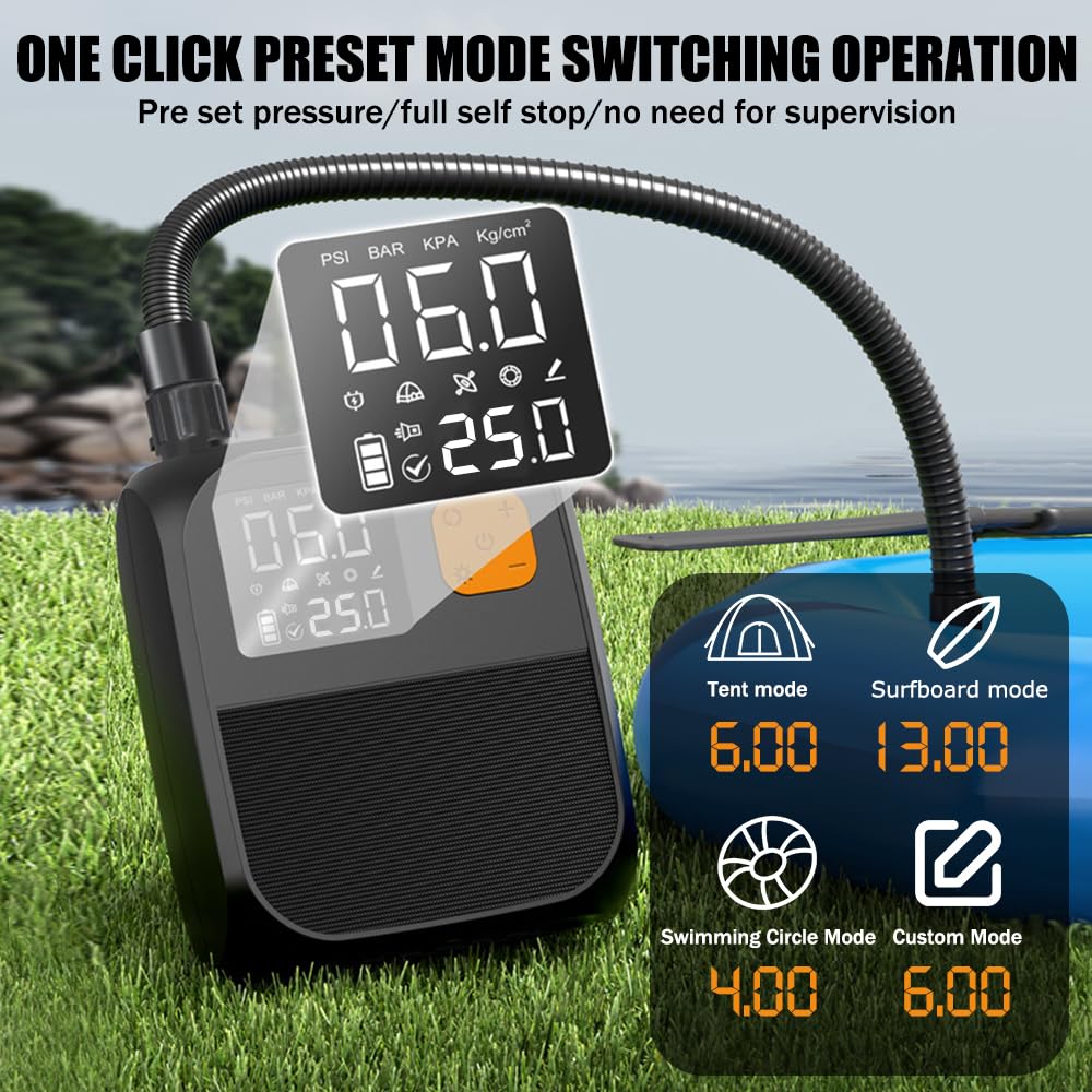 3T6B Rechargeable Paddle Board Pump with 8000mAh Battery,25PSI High Pressure SUP Pump & Car Adapter Powered Portable Electric Air Pump,for Stand Up Paddle Boards,Boats,Tent and Kayaks