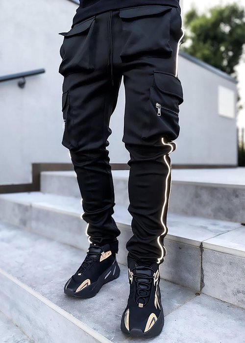 MECH-ENG Men's Workout Tapered Jogger Pants Casual Hip Hop Cargo Pants Punk Streetwear Sweatpants(Black X-Small)