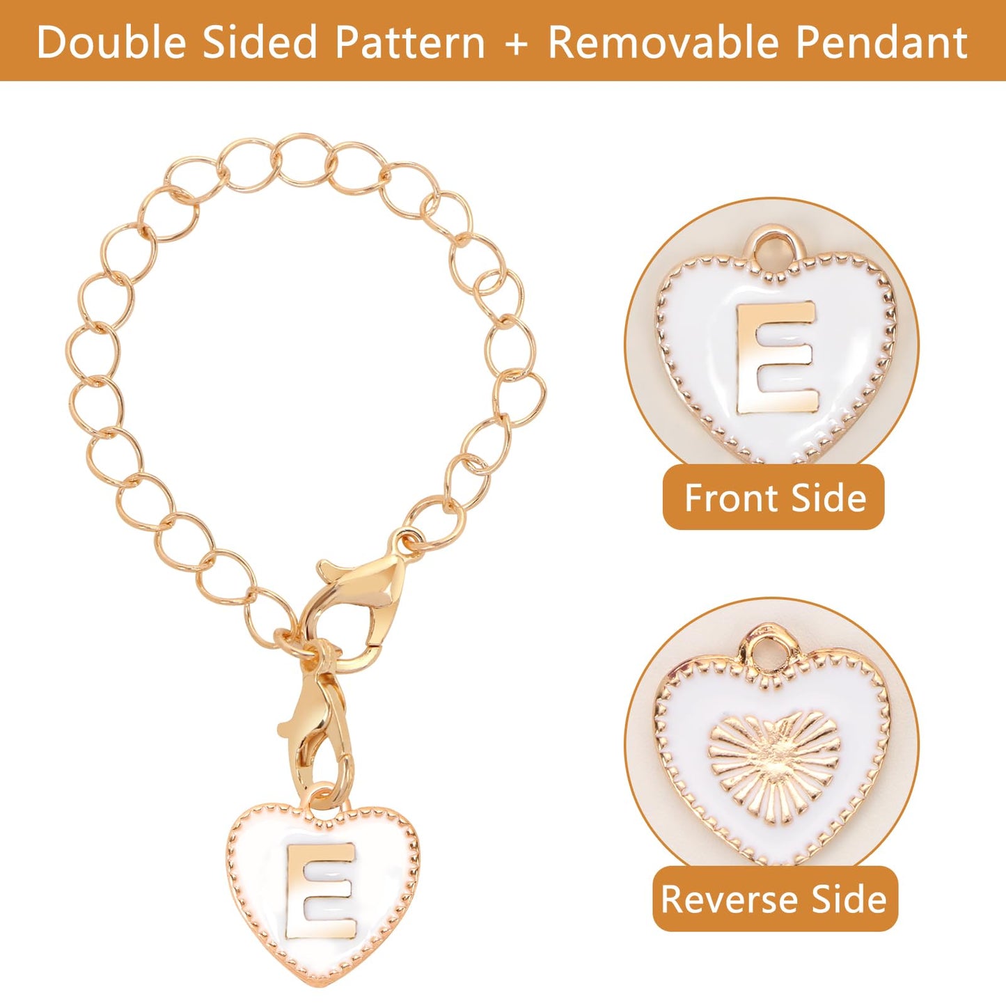 HOMICO 2PCS Heart Shaped Letter Chain Accessories for Stanley Cup Personalized Name ID Letter Chain Accessories for Stanley Tumbler, E