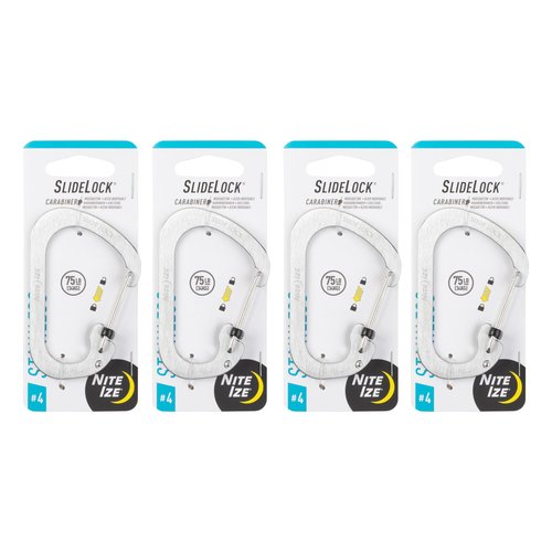 Nite IZE SlideLock Carabiner Stainless Steel - Key Holder Carabiner for Daily Use - Secure Keychain Organizer with Lock - Lockable Carabiner Fits Multiple Keys - Size 4 (4 Pack)