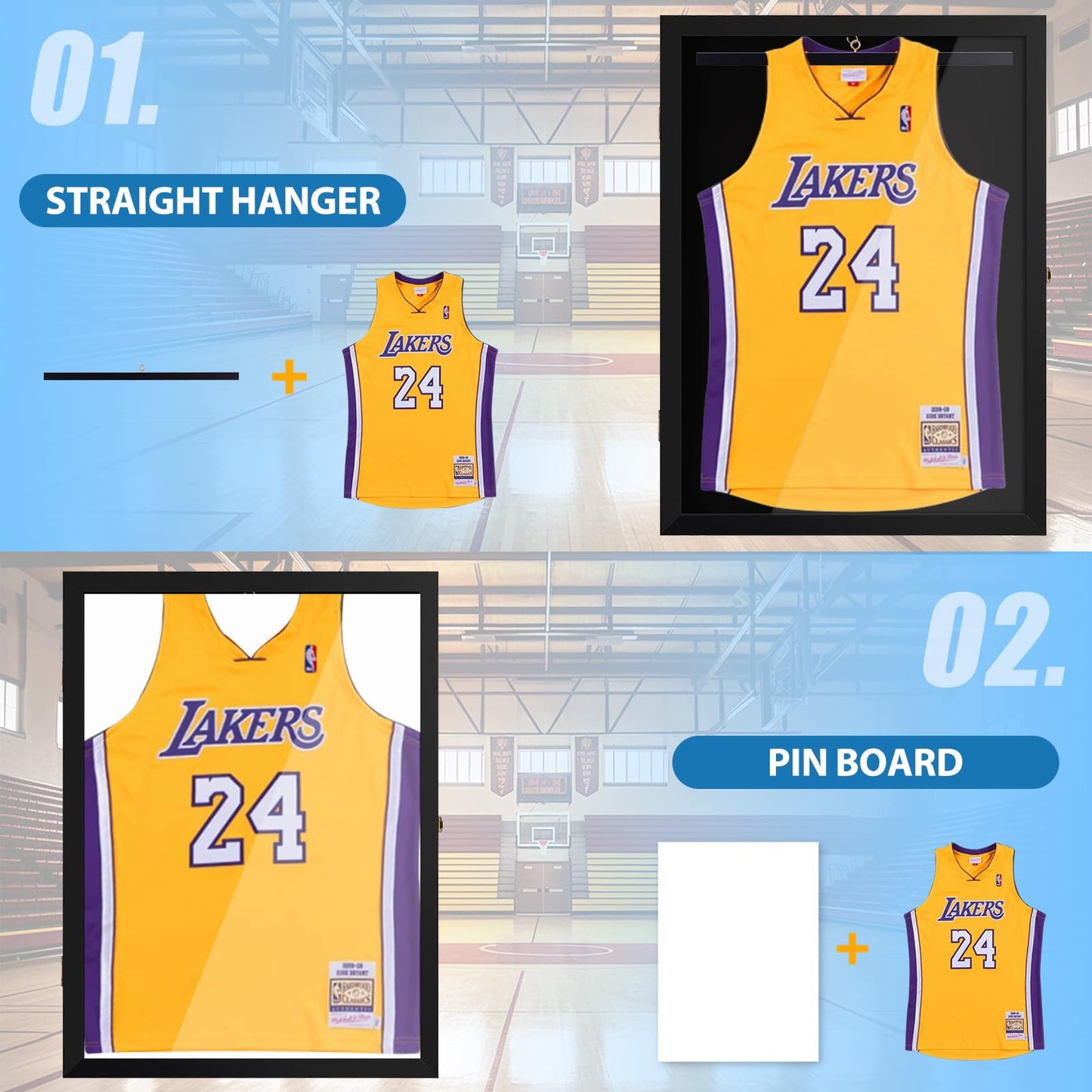 4 THOUGHT Jersey Frame Display Case Large Lockable Jersey Shadow Box Sport Shirt Display Frame with 98% UV Protection Acrylic Door and Hanger for Football Hockey Basketball Baseball Shirt, Black