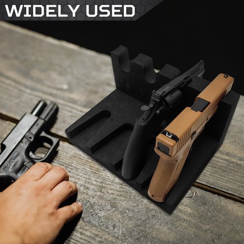 OCQOTAT Pistol Rack for Safe - Foam Holder for Cabinet, Stand with 2 Magnetic Strips Fits 4 Guns