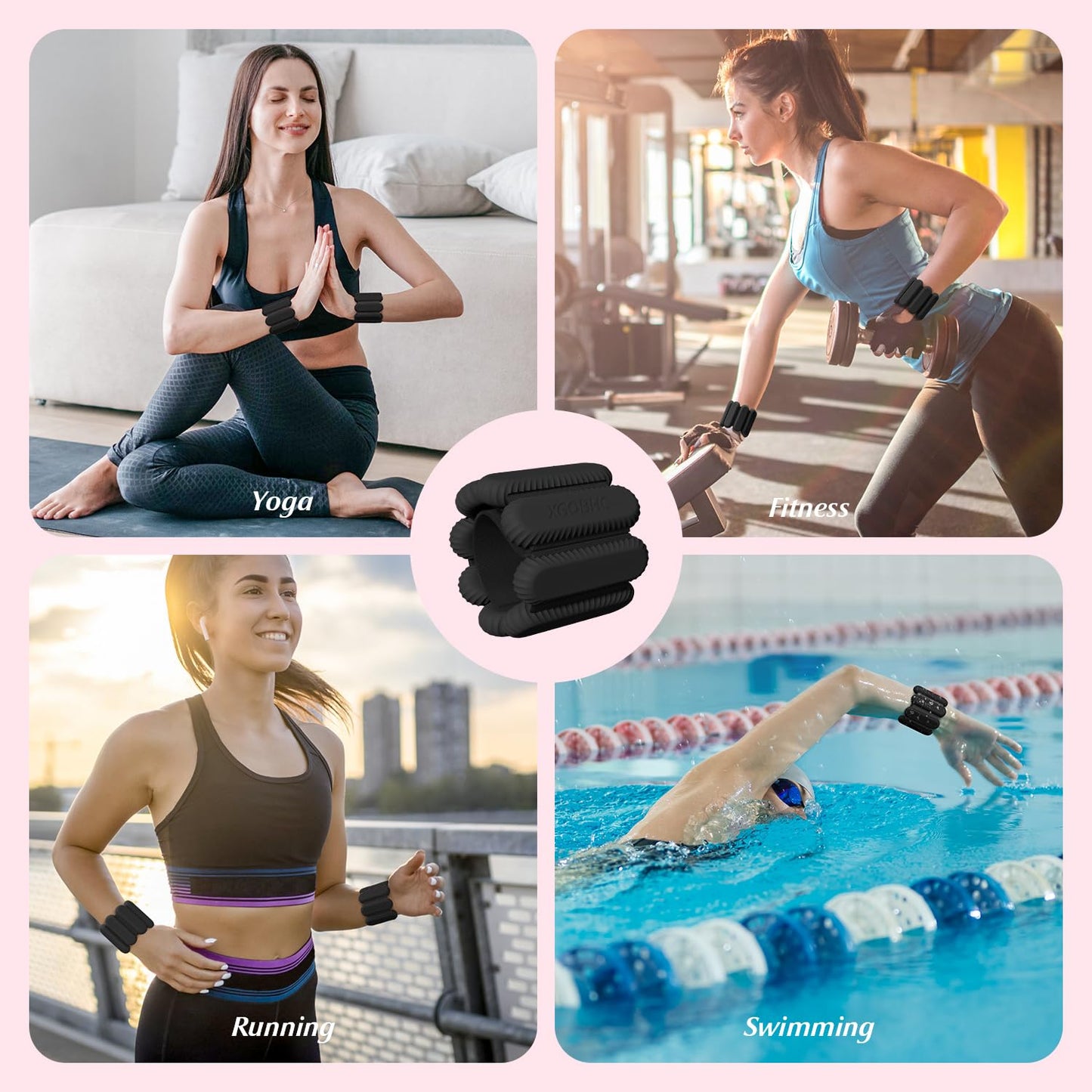 Ankle Weights Set of 2 (1lb Each), Adjustable Wrist & Ankle Weights for Women Men Kids, Strength Training Wearable Leg Arm Weight for Yoga, Dance, Ballet, Running, Swimming, Gym-Black