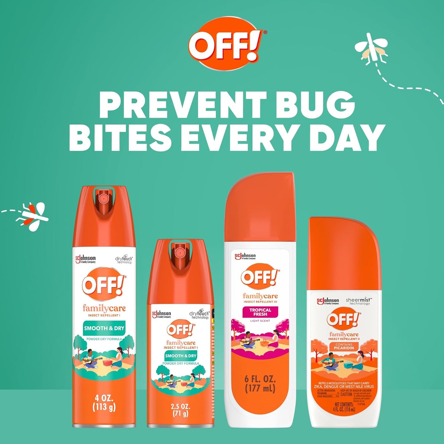 OFF! Family Care Mosquito, Tick, and Insect Repellent, Bug Spray Containing 15% DEET, Protects Against Mosquitoes, 4 Oz, 2 Count