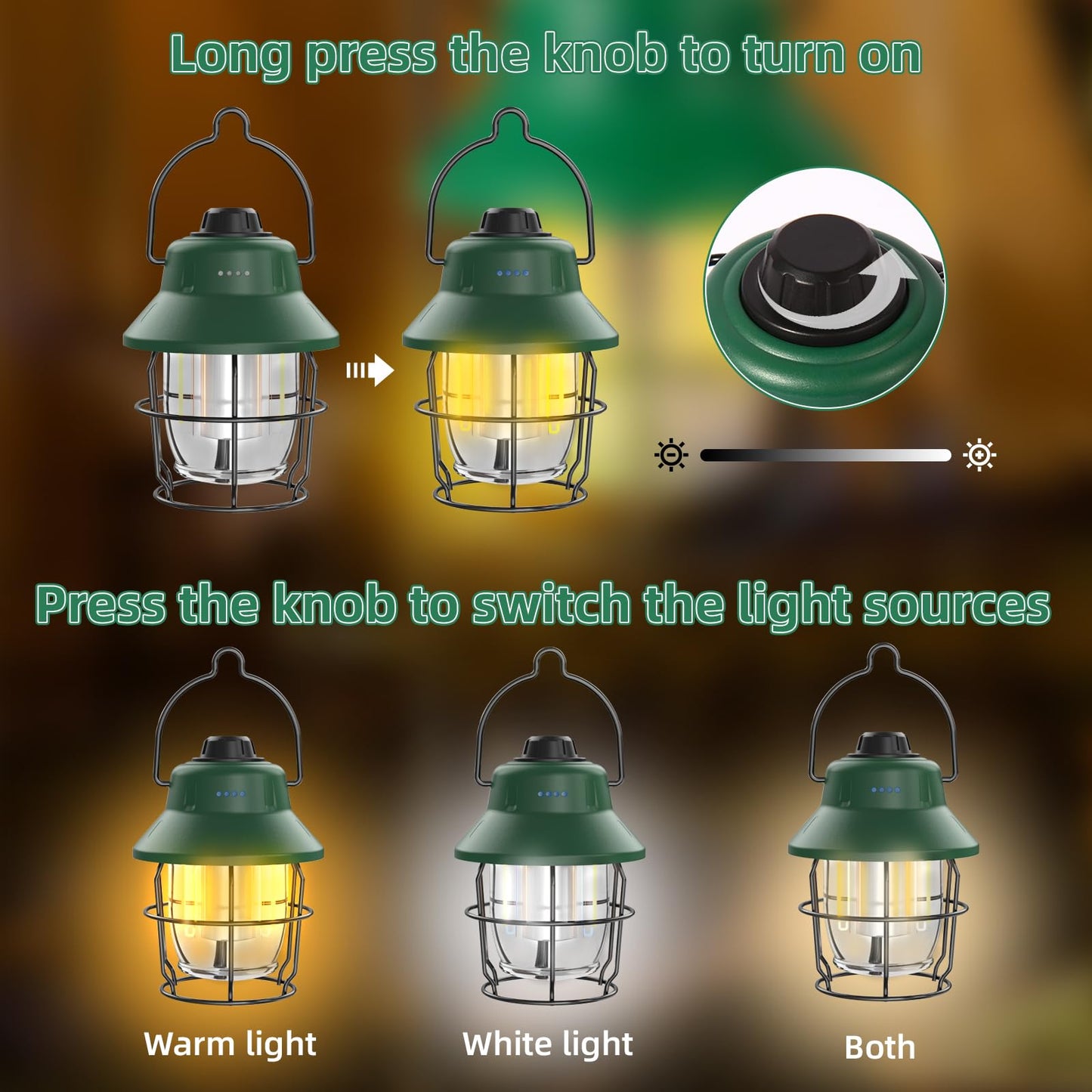 JINIU Rechargeable LED Camping Lantern, Mini Retro Portable Waterproof Lantern, 1000LM, 3 Light Modes (2700-6500K) Stepless Dimming Brightness, Hanging Tent Light for Camping, Power Outages
