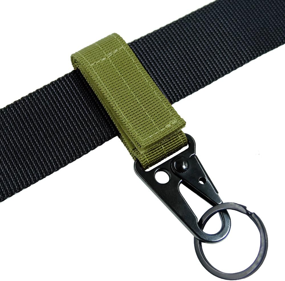 FAIRWIN Tactical Gear Clip, Nylon Key Ring Holder or Belt Keeper Military Utility Hanger Carabiner Molle Hook, Black, Tan, Green
