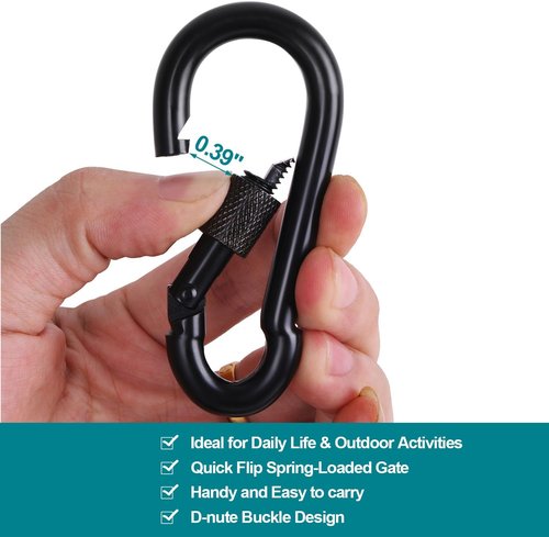BEWISHOME 4 Pack Carabiner Hooks Hammock Locking Solid Metal D Clips with Heavy Duty 500LBS Screw Gate Hammock Locking,Quick Link for Outdoor Camping Hiking Traveling Backpacking Black & Silver HDK02