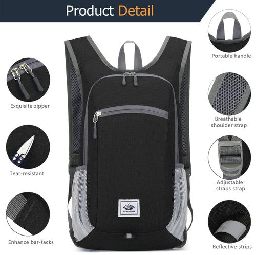 Tautrophen Small Daypack 15L Hiking Backpack Packable Lightweight Travel Day Pack Casual Foldable Shoulder Bag for Women Men