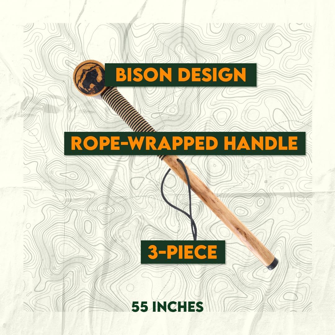 SE 3 Piece 55" Detachable Pine Wood Walking/Hiking Stick with Metal Tip, Reinforced Rubber Tip, and Water-Resistant Travel Pouch - Portable and Durable for Outdoor Adventures