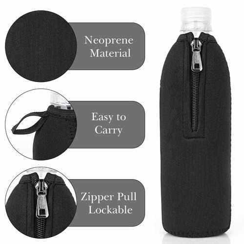 Linkidea Disposable Water Bottle Sleeve Compatible with Smartwater 16.9/20Fl Oz, Evian 16.9Fl Oz, Insulated Neoprene Plastic Bottled Water Cover with Lockable Zipper (2 Pack/Black)