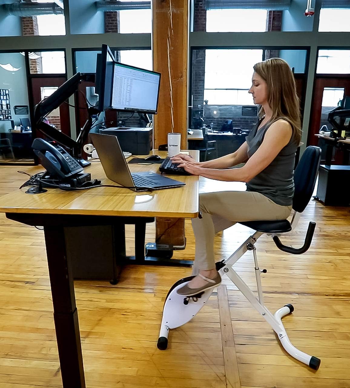 FitDesk Height Adjustable Exercise Desk Bike with Digital Performance Monitor, 8 Resistance Levels, Foldable Frame, Supportive Seat with Backrest, Supports Up to 242 lbs for Home & Office, White