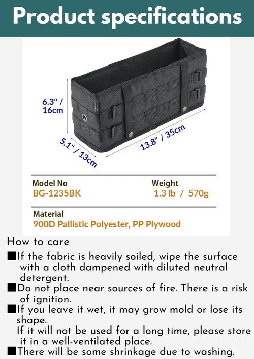 camping moon Side Storage Bag Outdoor Storage Box for Field Rack Black BG-1235BK (Black)