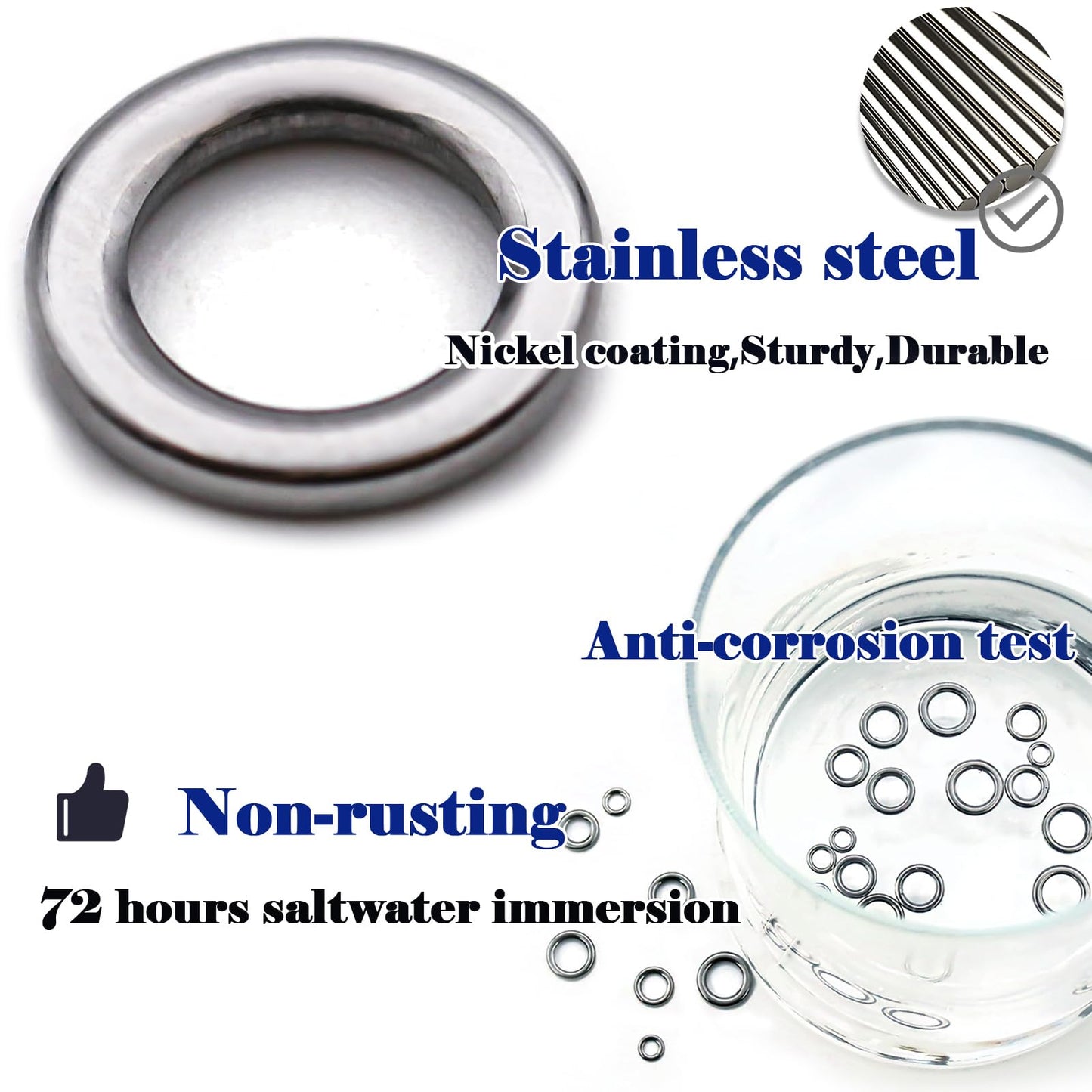 FishTrip Solid Rings Fishing 50Pcs - Stainless Steel Ring for Assist Hooks Jigs Butterfly Rigs Saltwater Freshwater (Size 5_ 400lbs)