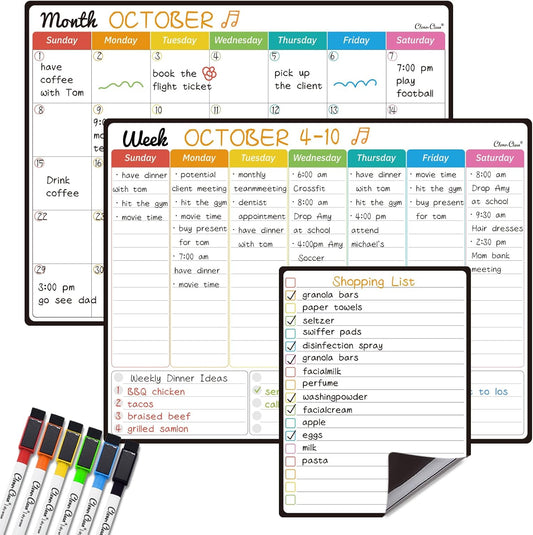 Magnetic Dry Erase Chore Chart - 14.5"x11" Chore Chart for Kids, Teens and Adults - 6.5"x8.5" List Board for Fridge - 6 Extra Fine Point Markers Included - Shipped Flat