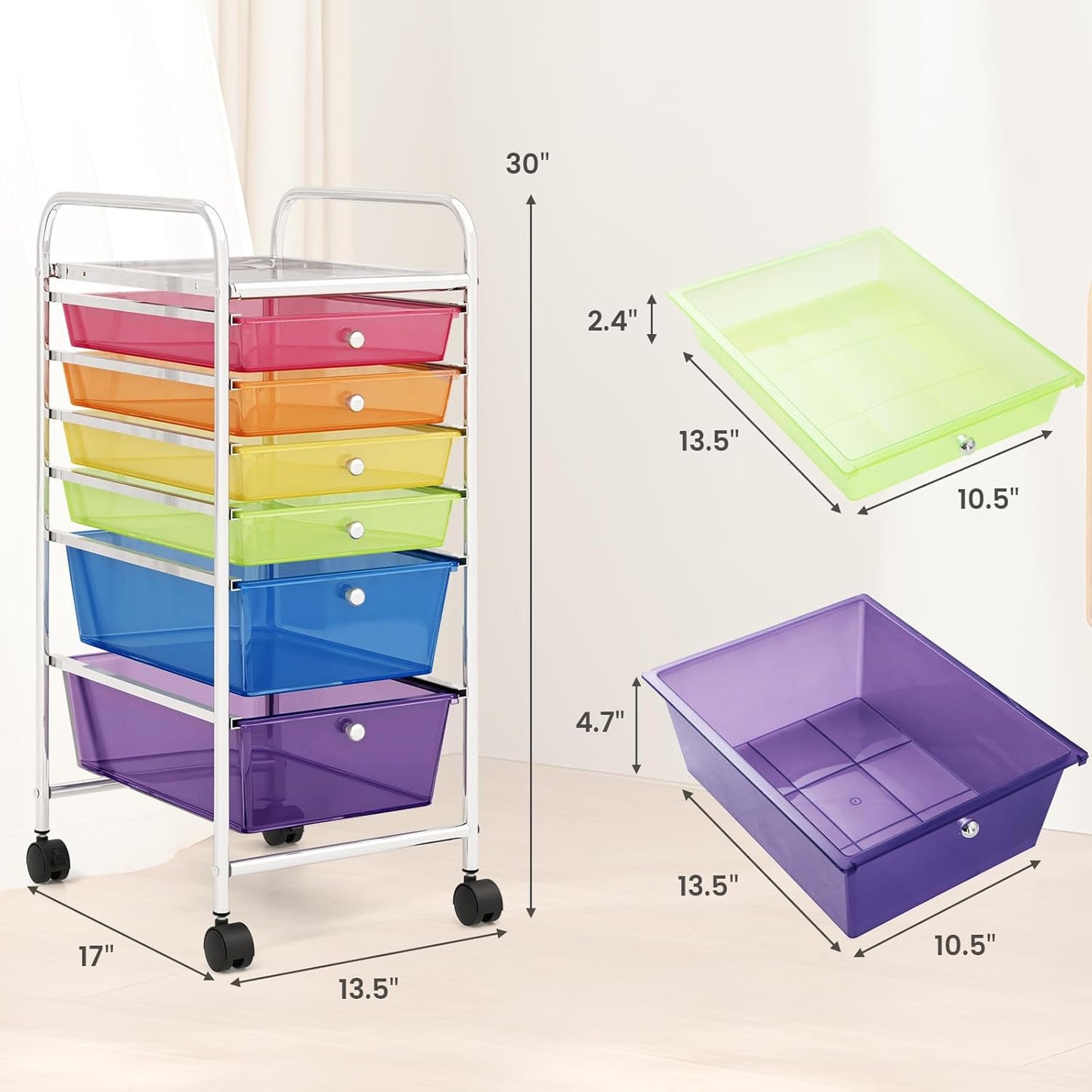 RELAX4LIFE 6-Drawer Rolling Storage Cart - Classroom Organization on Wheels w/Removable Plastic Drawers, Mobile Art Craft Cart for School Paper Home Office, Utility Cart with Drawers (Macaron)